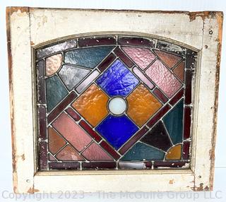 Stained Glass Window Panel.  One missing pane.  19" x 20"