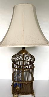 Brass Bird Cage Table Lamp with Porcelain Bird Inside {NO SHIPPING}