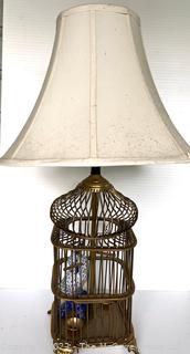 Brass Bird Cage Table Lamp with Porcelain Bird Inside {NO SHIPPING}