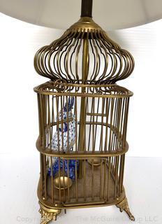 Brass Bird Cage Table Lamp with Porcelain Bird Inside {NO SHIPPING}