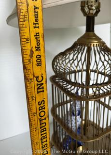 Brass Bird Cage Table Lamp with Porcelain Bird Inside {NO SHIPPING}