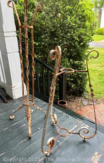 Two (2) Tall Metal Planter Stands. 