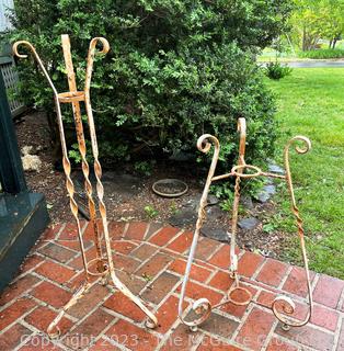 Two (2) Tall Metal Planter Stands. 