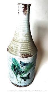 Tall Stoneware Pottery Vase with Butterflies.  18"