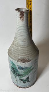 Tall Stoneware Pottery Vase with Butterflies.  18"