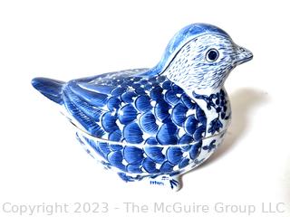 Small Blue and White Hand Painted Porcelain Bird Box. 