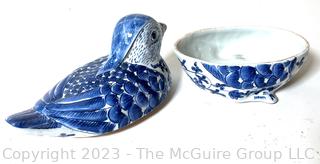 Small Blue and White Hand Painted Porcelain Bird Box. 