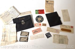 Group of Ephemera Including Travel Stickers and Paper Money