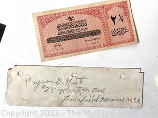 Group of Ephemera Including Travel Stickers and Paper Money