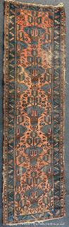 Hand Woven Wool Persian Heriz Runner Area Rug on Orange Ground. 31" x 112"