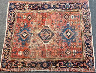 Hand Woven Wool Persian Area Rug, Orange Ground. 58" x 71"