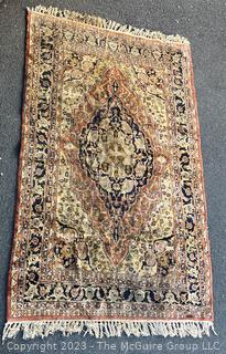 Hand Woven Wool Persian Area Rug Blue on Beige Ground. 48" x 80"