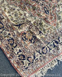 Hand Woven Wool Persian Area Rug Blue on Beige Ground. 48" x 80"