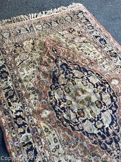 Hand Woven Wool Persian Area Rug Blue on Beige Ground. 48" x 80"