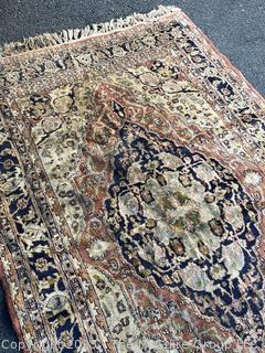 Hand Woven Wool Persian Area Rug Blue on Beige Ground. 48" x 80"