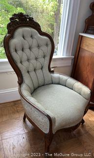 Victorian Pale Blue Upholstered Parlor Arm Chair