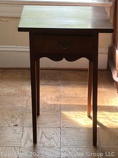 Primitive Hepplewhite Square Cherry Table with Scalloped Skirt and Tapered Legs. 18" x 18" x 29"T