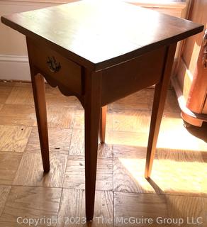 Primitive Hepplewhite Square Cherry Table with Scalloped Skirt and Tapered Legs. 18" x 18" x 29"T