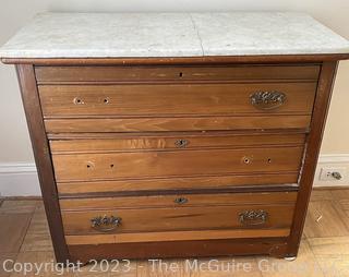 Victorian Walnut Chest of Drawers with Marble Top (Cracked).  Missing some hardware.  