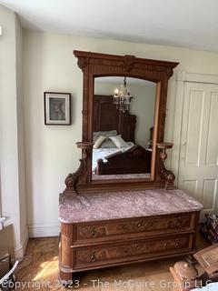 Victorian Renaissance Revival Walnut Marble Top (Cracked) Dresser 2 Drawers, including  Glove Boxes 