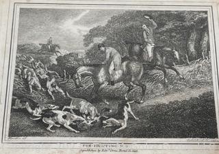 Framed Under Glass Engraving Of Fox Hunting Republished By Edward Orme Bond St., 1812. 15 x 13"