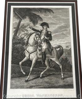 Framed Under Glass Engraving Of George Washington By H Pinhaus. 12 x 14"