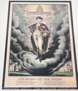 Framed Under Glass Hand-Colored Lithograph The Spirit of the Union by Currier and Ives 1860.  14" x 18".  