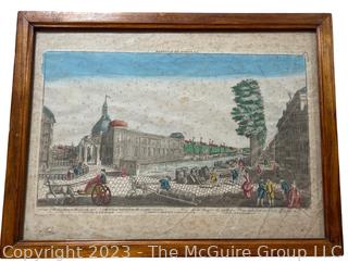 Framed Under Glass Hand-Colored Lithograph of the Blaak in Rotterdam, the Netherlands.  14" x 18".