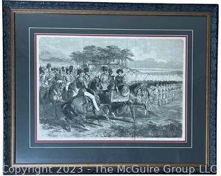 Framed Under Glass Engraving Of Her Majesty Royal Visitors and Staff At The Cap At Chobam  23" x 29"