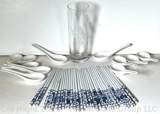 Blue and White Porcelain Chop Sticks and Spoons