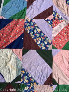 Handmade Scraps Granny Patchwork Multi-Color Quilt.  66" x 90".