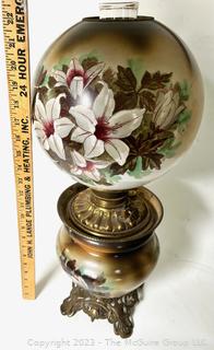 Antique Hand Painted with Flowers Globe Parlor Lamp.  22" tall. {NO SHIPPING}
 