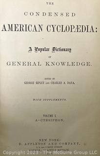 Books: 4 Leather Bound Volumes of "The Condensed American Encyclopedia". D. Appleton c 1880's.  Condition Issues. 