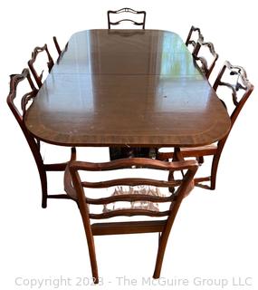 Mahogany Inlaid Dining Table with Eight (8) Dining Chairs 