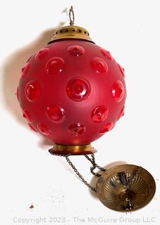 Victorian Brass Red Globe Hanging Lamp {NO SHIPPING}