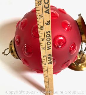 Victorian Brass Red Globe Hanging Lamp {NO SHIPPING}