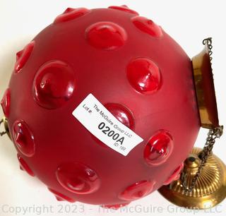 Victorian Brass Red Globe Hanging Lamp {NO SHIPPING}