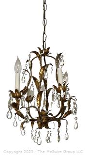 Mid-Century Hollywood Regency Italian Gilt Tole & Crystals Chandelier  {NO SHIPPING}