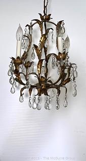 Mid-Century Hollywood Regency Italian Gilt Tole & Crystals Chandelier  {NO SHIPPING}