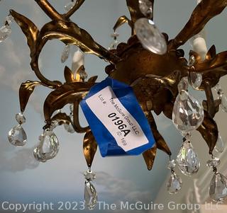 Mid-Century Hollywood Regency Italian Gilt Tole & Crystals Chandelier  {NO SHIPPING}