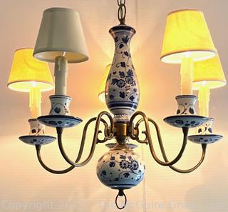 Five (5) Light Hand Painted Blue and White Porcelain Ceramic Chandelier {NO SHIPPING}