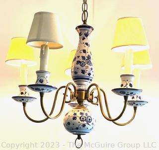 Five (5) Light Hand Painted Blue and White Porcelain Ceramic Chandelier {NO SHIPPING}