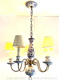 Five (5) Light Hand Painted Blue and White Porcelain Ceramic Chandelier {NO SHIPPING}