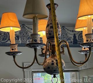 Five (5) Light Hand Painted Blue and White Porcelain Ceramic Chandelier {NO SHIPPING}