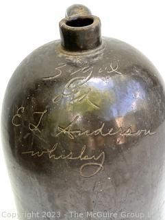 Antique 1800's Stoneware  3 Gallon Old E.L. Anderson Whiskey Scratch Script Jug Newport Ky