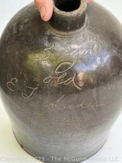 Antique 1800's Stoneware  3 Gallon Old E.L. Anderson Whiskey Scratch Script Jug Newport Ky