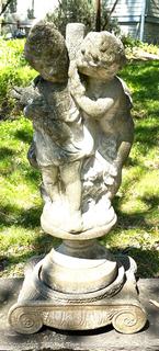 Cement Outdoor Garden Statue of Two Cherubs {NO SHIPPING}