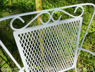 White Metal Mesh Two (2) Tables, Bench and Chair Outdoor Patio Furniture. Freshly painted.