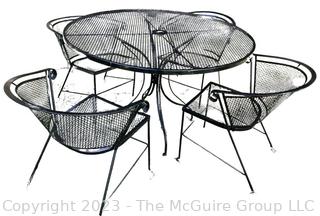 Metal Mesh Round Table & Four (4) Barrel Back Arm Chairs Outdoor Patio Furniture. 