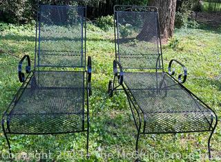 Two (2) Metal Mesh Chaise Lounge Chairs Outdoor Patio Furniture. Freshly painted. 